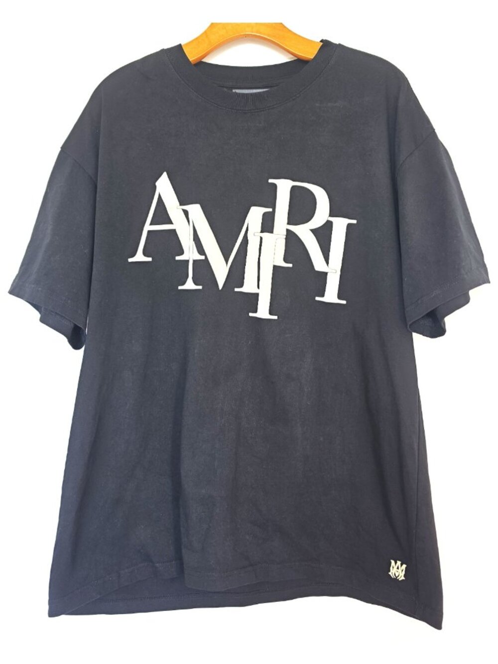 AMIRI Staggered Logo Tee Black Cotton Crew Neck Men's Short Sleeve-Size XL